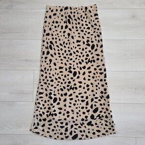 Maxi Skirt Juniors Medium Animal Print Cheetah Beige Black Long Elastic Waist